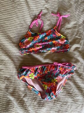 Kids Floral Two-Piece Swim Set - Pink Multicolor